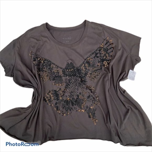 Free People Tops - WE THE PEOPLE Boho beaded gray Tee shirt. SZ med